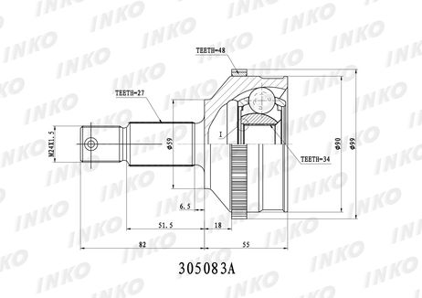 фото INKO 305083A Шрус внешний 27/34 ABS 48 | перед прав/лев | INKO 305083A Шрус внешний 27/34 ABS 48 | перед прав/лев |