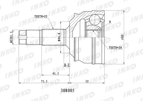 фото INKO 308005 Шрус внешний 22/20 | зад прав/лев | INKO 308005 Шрус внешний 22/20 | зад прав/лев |