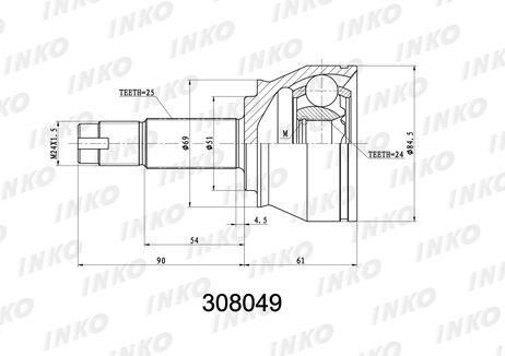 фото INKO 308049 Шрус внешний 25/24 | перед прав/лев | INKO 308049 Шрус внешний 25/24 | перед прав/лев |
