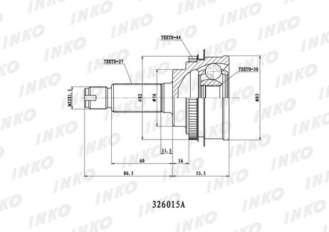 фото INKO 326015A Шрус внешний 27/30 ABS 44 | перед | INKO 326015A Шрус внешний 27/30 ABS 44 | перед |