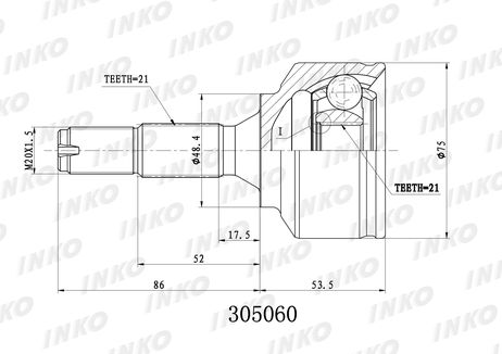 фото INKO 305060 Шрус внешний 21/21 | перед прав/лев | INKO 305060 Шрус внешний 21/21 | перед прав/лев |