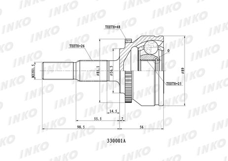 фото INKO 330001A Шрус внешний 26/25 ABS 48 | перед прав/лев | INKO 330001A Шрус внешний 26/25 ABS 48 | перед прав/лев |