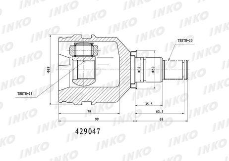фото INKO 429047 Шрус внутренний 23/23 | перед прав | INKO 429047 Шрус внутренний 23/23 | перед прав |