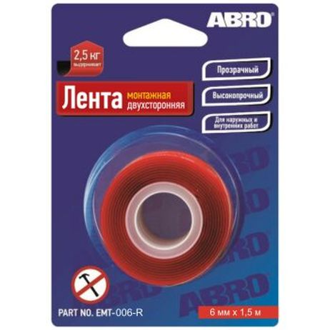 фото ABRO EMT006R Скотч 2-х сторонний (06х1,51м) прозрачный монтажный ABRO EMT006R Скотч 2-х сторонний (06х1,51м) прозрачный монтажный