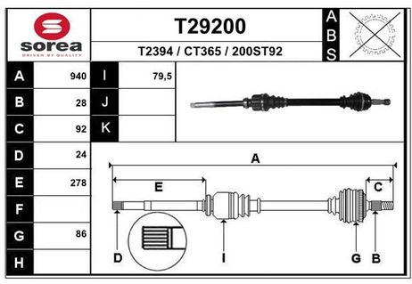 EAI T29200 T29200_привод правый! 940mm ABS  Citroen C4 Grand