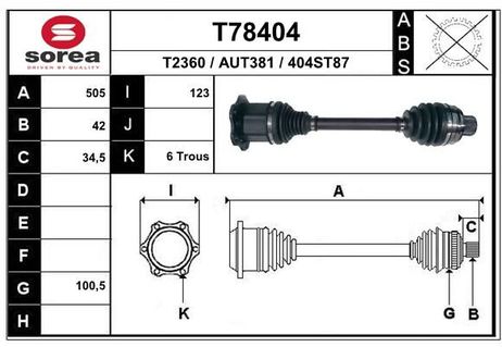 EAI T78404 T78404_привод пер.!505mm Audi A6 Avant 2.8fsi 11>/