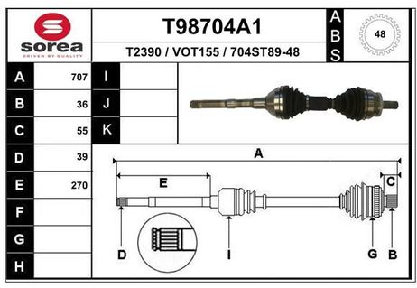 EAI T98704A1 T98704A1_привод правый! 707mm ABS  Volvo xc90 T6 0