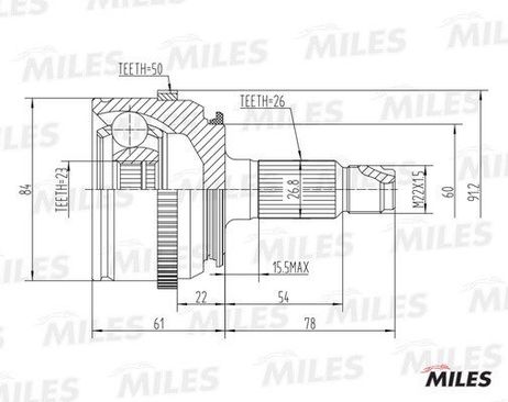 Miles GA20146 Шрус honda civic 1.7 00-02 нар.(ABS)