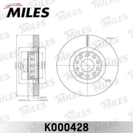 Miles K000428 Диск тормозной передний вентилируемый audi A8 2.5-6.0 94-10/vw phaeton 3.2 02-, d=323 мм. (iso 9001).