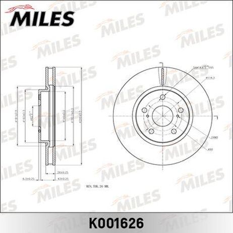 Miles K001626 Диск тормозной lexus IS 2.2-2.5 05- передний вент.D=296мм.