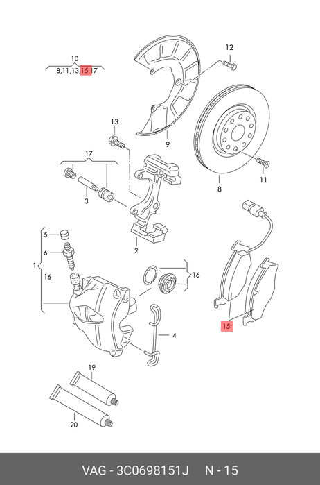 фото VAG 3C0698151J Колодки передние AD VW seat skoda PA 03->06 VAG 3C0 698 151 j VAG 3C0698151J Колодки передние AD VW seat skoda PA 03->06 VAG 3C0 698 151 j