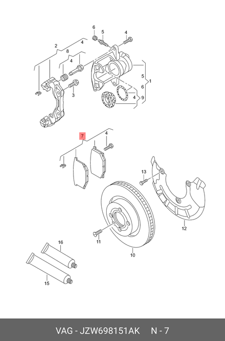 фото VAG JZW698151AK колодка тормозная дисковая для л/а, 1ком | перед | VAG JZW698151AK колодка тормозная дисковая для л/а, 1ком | перед |