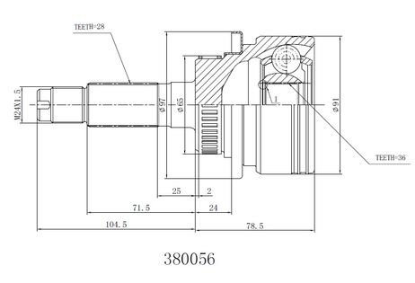 фото INKO 380056 Шрус внешний 28/36 ABS 44 | перед | INKO 380056 Шрус внешний 28/36 ABS 44 | перед |