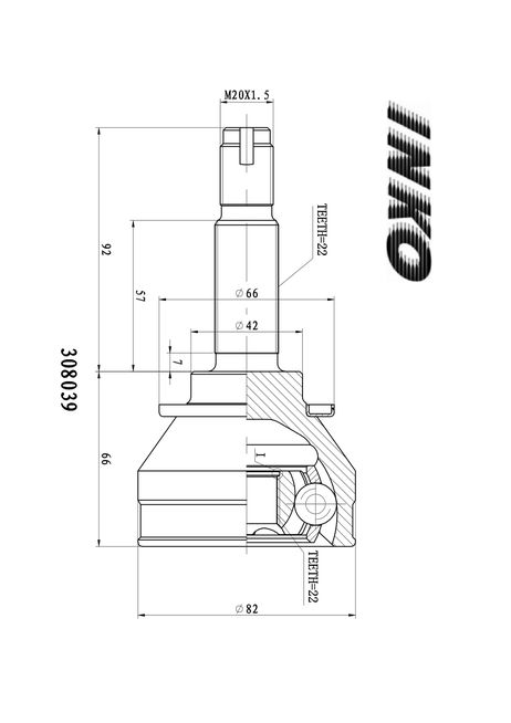 фото INKO 308039 Шрус внешний 22/22 INKO 308039 Шрус внешний 22/22
