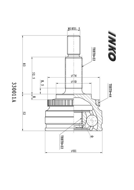 фото INKO 330011A Шрус внешний 22/22 ABS 44 | перед | INKO 330011A Шрус внешний 22/22 ABS 44 | перед |