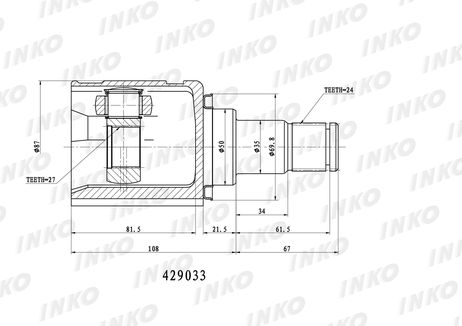 фото INKO 429033 Шрус внутренний 24/27 | перед лев | INKO 429033 Шрус внутренний 24/27 | перед лев |
