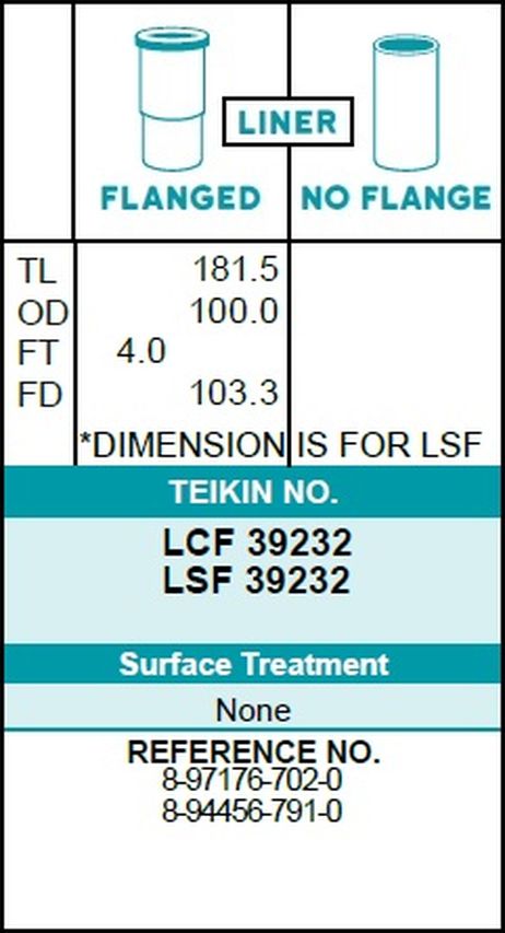 фото Teikin LCF39232 Гильза блока цилиндров Teikin LCF39232 Гильза блока цилиндров