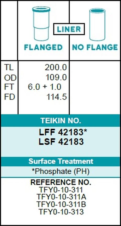 фото Teikin LFF-42183 Гильзы 105.5-109-114.5-200 с буртом Teikin LFF-42183 Гильзы 105.5-109-114.5-200 с буртом