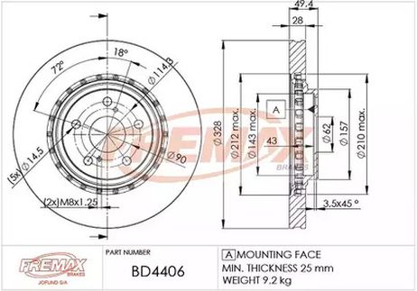 фото FREMAX BD-4406 Тормозной диск | перед | FREMAX BD-4406 Тормозной диск | перед |