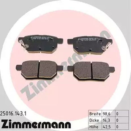 фото Zimmermann 25016.143.1 Комплект тормозных колодок | зад | Zimmermann 25016.143.1 Комплект тормозных колодок | зад |