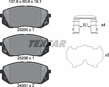 фото Textar 2520504 Комплект тормозных колодок | перед | Textar 2520504 Комплект тормозных колодок | перед |