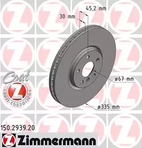 фото Zimmermann 150.2939.20 Тормозной диск | перед | Zimmermann 150.2939.20 Тормозной диск | перед |