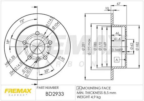 фото FREMAX BD-2933 Тормозной диск | зад | FREMAX BD-2933 Тормозной диск | зад |