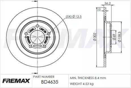 фото FREMAX BD-4635 Тормозной диск | зад | FREMAX BD-4635 Тормозной диск | зад |