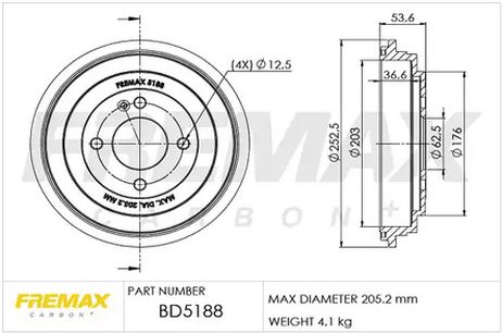 фото FREMAX BD-5188 Тормозный барабан | зад | FREMAX BD-5188 Тормозный барабан | зад |