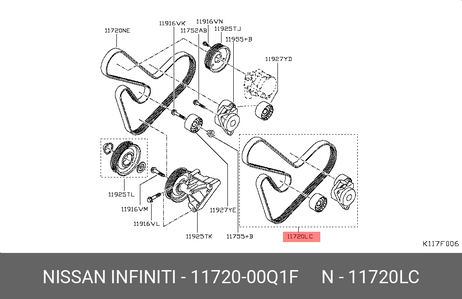 фото Nissan 11720-00Q1F Ремень поликлиновый Nissan 11720-00Q1F Ремень поликлиновый