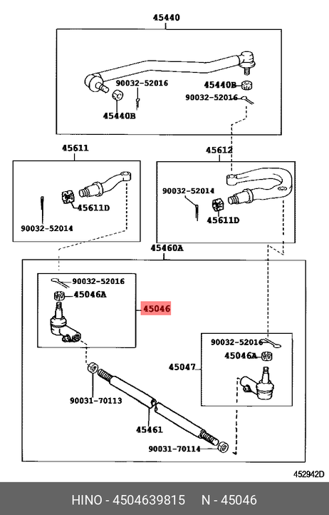 фото Hino 45046-39815 Наконечник рулевой тяги, RH Hino 45046-39815 Наконечник рулевой тяги, RH