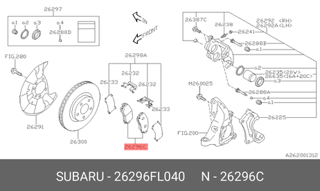 фото Subaru 26296FL040 Комплект тормозных колодок, перед. | перед | Subaru 26296FL040 Комплект тормозных колодок, перед. | перед |