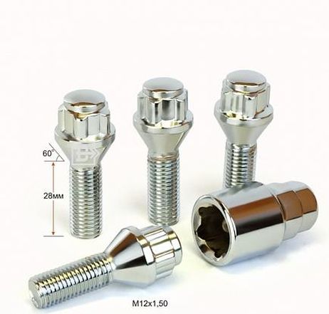 фото Вектор 375110H1 Болт колеса секр. m12*1,5*28 Хром Конус с выступом Вектор 375110H1 Болт колеса секр. m12*1,5*28 Хром Конус с выступом
