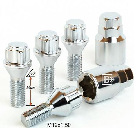 фото Вектор 375093Н2 Болт колесный m12*24*1,5 (секрет., конус с буртиком, 5 лучей, 2 ключа) Вектор 375093Н2 Болт колесный m12*24*1,5 (секрет., конус с буртиком, 5 лучей, 2 ключа)