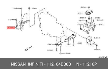 фото Nissan 11210-4BB0B Подушка двигателя | зад прав | Nissan 11210-4BB0B Подушка двигателя | зад прав |