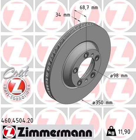 Zimmermann 460.4504.20 Тормозной диск | перед |