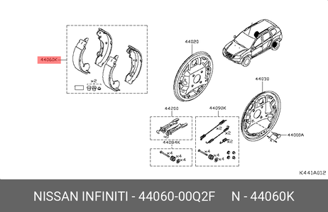фото Nissan 44060-00Q2F Колодки тормозные барабанные | зад | Nissan 44060-00Q2F Колодки тормозные барабанные | зад |