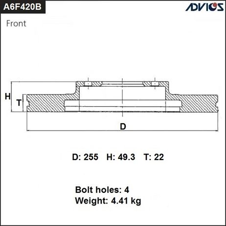 фото ADVICS A6F420B Диск тормозной пер. ADVICS A6F420B Диск тормозной пер.