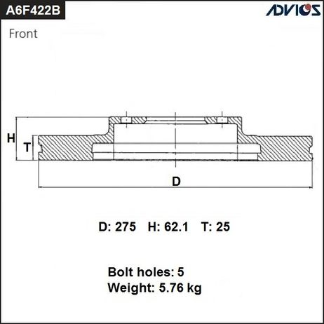 фото ADVICS A6F422B Диск тормозной пер. ADVICS A6F422B Диск тормозной пер.