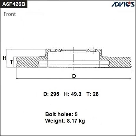 фото ADVICS A6F426B Диск тормозной пер. ADVICS A6F426B Диск тормозной пер.