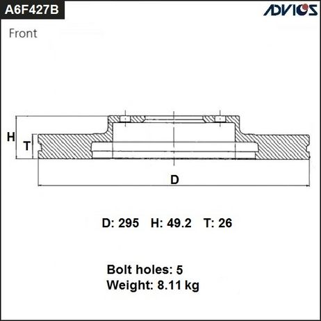 фото ADVICS A6F427B Диск тормозной пер. ADVICS A6F427B Диск тормозной пер.