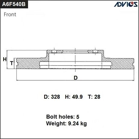 фото ADVICS A6F540B Диск тормозной пер. ADVICS A6F540B Диск тормозной пер.
