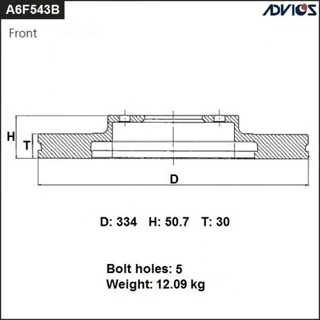фото ADVICS A6F543B Диск тормозной пер. правый ADVICS A6F543B Диск тормозной пер. правый
