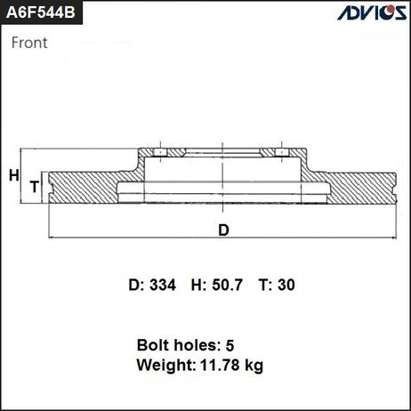 фото ADVICS A6F544B Диск тормозной пер. левый ADVICS A6F544B Диск тормозной пер. левый