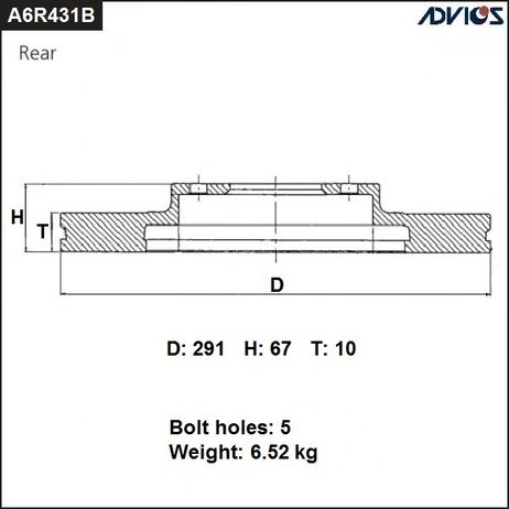 фото ADVICS A6R431B Диск тормозной зад. ADVICS A6R431B Диск тормозной зад.