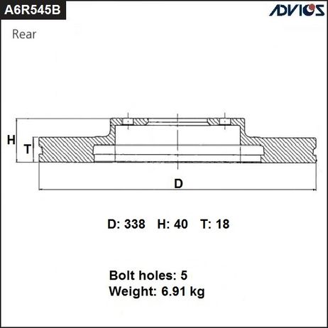 фото ADVICS A6R545B Диск тормозной зад. ADVICS A6R545B Диск тормозной зад.