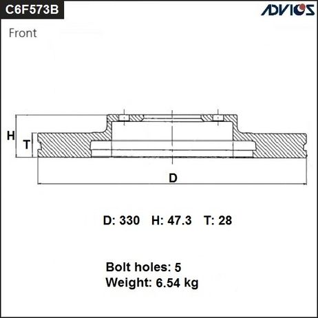фото ADVICS C6F573B Диск тормозной пер. ADVICS C6F573B Диск тормозной пер.