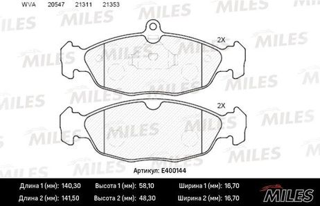 Miles E400144 Колодки тормозные opel astra f/daewoo nexia/chevrolet lanos 1.4/1.5 97> передние