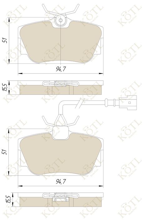 фото KoTL 1369KT Колодки тормозные задние (1 датчик) volkswagen T4 96>/sharan 00>/ R16 00>06 KoTL 1369KT Колодки тормозные задние (1 датчик) volkswagen T4 96>/sharan 00>/ R16 00>06
