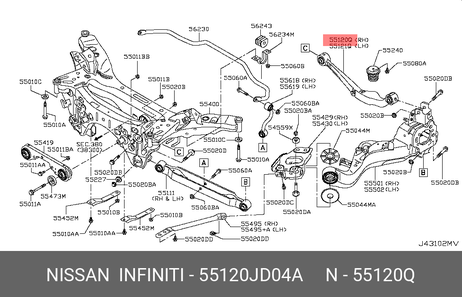 фото Nissan 55120-JD04A Сайлентблок задней подвески, переднего поперечного рычага, крепление к кузову | зад | Nissan 55120-JD04A Сайлентблок задней подвески, переднего поперечного рычага, крепление к кузову | зад |